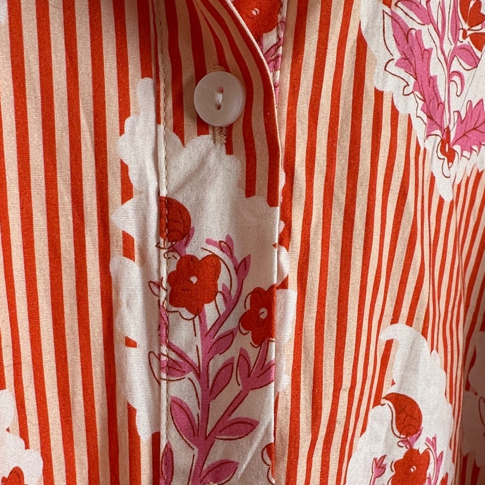 Spartina 449 Orange/Coral and Pink Floral Long Marianne Shirt Dress - Picture 6 of 12